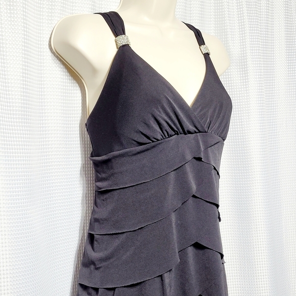 VTG La Belle Black Sleeveless Layered Mini Dress with Rhinestone Accent (L) - Picture 3 of 10
